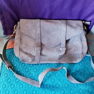 Large Violetta gray suede messenger, soft suede, NEVER CARRIED